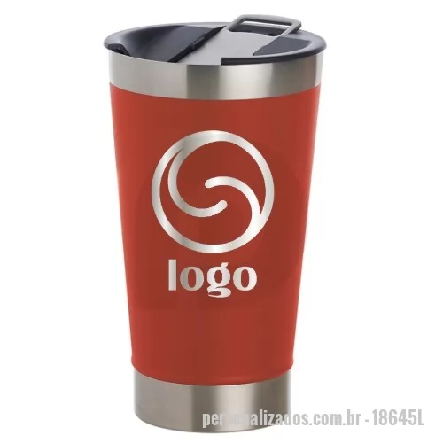 Copo térmico personalizado - Copo térmico de inox com acabamento liso e capacidade 473ml, material livre de BPA. Contém tampa com abridor.  Altura :  17,1 cm  Largura :  9,1 cm  Circunferência :  29,3 cm  Medidas aproximadas para gravação (CxL):  12 cm x 6 cm  Peso aproximado (g):  268