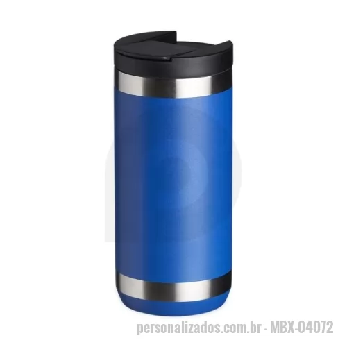 Copo térmico personalizado - Copo térmico de inox feito de parede dupla com capacidade para 350ml. Contém tampa plástica com bocal e trava de segurança.