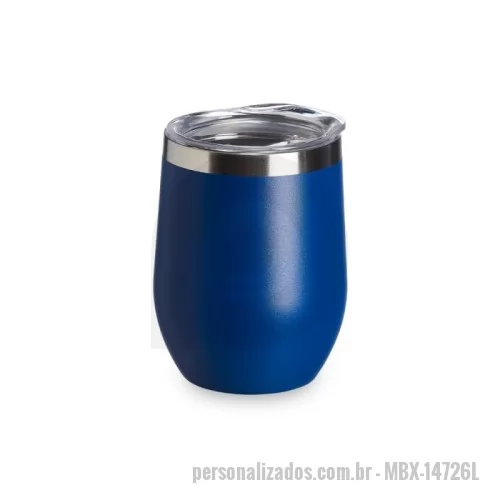 Copo térmico personalizado - Copo térmico de capacidade de 320ml, feito em inox, com parede dupla e tampa plástica (livre de BPA) com bocal para um consumo mais rápido e prático.