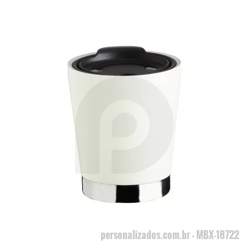 Copo térmico personalizado - Copo inox 304 parede dupla com capacidade de 300ml, possui tampa plástica de encaixe com acesso ao bocal e área para canudo (não acompanha).