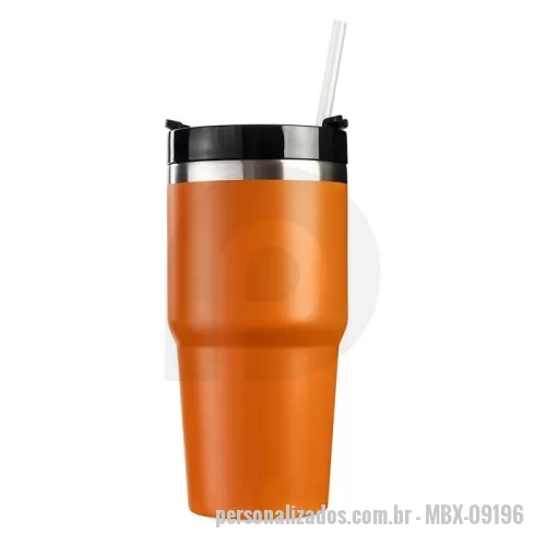 Copo térmico personalizado - Copo térmico com capacidade para até 600ml. Possui estrutura de parede dupla com interior em inox 304 e exterior em inox 201 e pintura em spray, além de tampa rosqueável em polipropileno (PP), com abertura por mecanismo giratório e entrada para canudo. Acompanha canudo em PP.