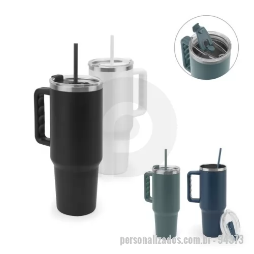 Copo térmico personalizado - Copo de viagem de grande dimensão em aço inoxidável 91% reciclado com parede dupla isolada (1300 mL)