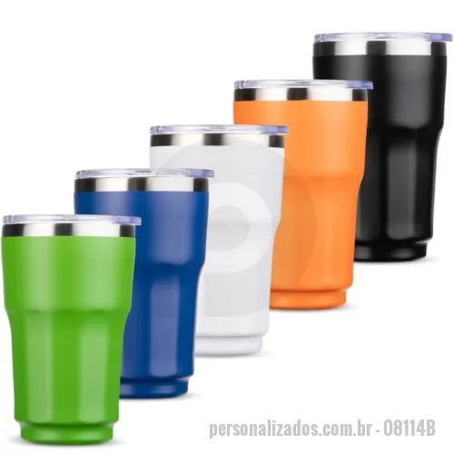 Copo térmico personalizado - Descrição: Copo térmico com capacidade máxima de 300ml. Possui estrutura de parede dupla com interior em inox 304 e exterior em inox 201 e pintura eletrostática. Conta com tampa de pressão em plástico com protetor deslizante para o bocal e anel de vedação emborrachado.  Altura :  13,4 cm  Largura :  8,3 cm  Diametro :  (sem tampa) 8 cm