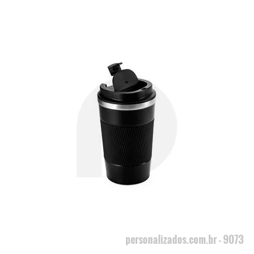 Copo térmico personalizado - Copo térmico em inox 304 com pintura eletrostática, base antiderrapante e capacidade máxima de 350 ml. Possui estrutura de parede dupla e vedação a vácuo, permitindo a conservação da temperatura de líquidos por mais tempo. Conta ainda com tampa rosqu