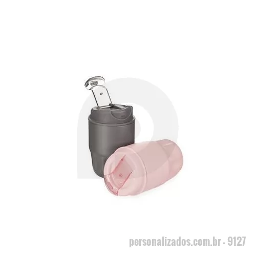 Copo térmico personalizado - Copo térmico em inox com pintura eletrostática e capacidade para até 250 ml. Possui formato ergonômico e base antiderrapante. Conta ainda com tampa rosqueável em plástico com trava de segurança. Altura : 13,4 cm Largura : 8,4 cm Tamanho total aproxim