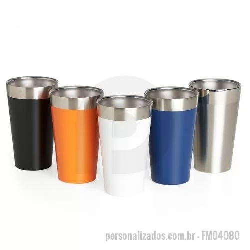 Copo térmico personalizado - Descrição: Copo térmico de inox com capacidade para 473ml.  Altura :  14,3 cm  Largura :  8,4cm  Circunferência :  26,5 cm  Medidas aproximadas para gravação (CxL):  12 cm X 6 cm  Peso aproximado (g):  180