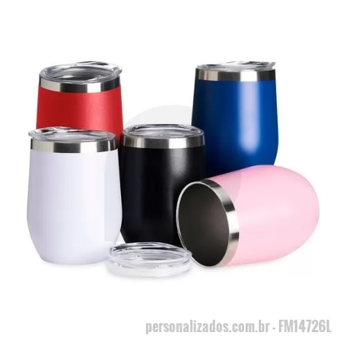 Copo térmico personalizado - Descrição: Copo térmico de capacidade de 320ml, feito em inox, com parede dupla e tampa plástica (livre de BPA) com bocal para um consumo mais rápido e prático.  Altura :  11,7 cm  Largura :  8,7 cm  Circunferência :  27,7 cm  Medidas aproximadas para gravação (CxL):  4 cm X 5 cm  Peso aproximado (g):  173