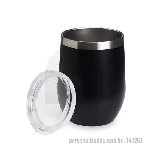 Copo térmico personalizado - Copo térmico de capacidade de 320ml, feito em inox, com parede dupla e tampa plástica (livre de BPA) com bocal para um consumo mais rápido e prático.  Altura: 11,7 cm Largura: 8,7 cm Medidas aproximadas para gravação: (CxL): 4 cm X 5 cm Conservação líquidos quentes: 5 horas Conservação líquidos gelados: 6 horas Conservação líquidos com gelo: 8 horas