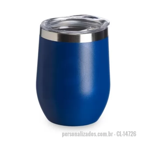 Copo térmico personalizado - Copo térmico de capacidade de 320ml, feito em inox, com parede dupla e tampa plástica (livre de BPA) com bocal para um consumo mais rápido e prático.