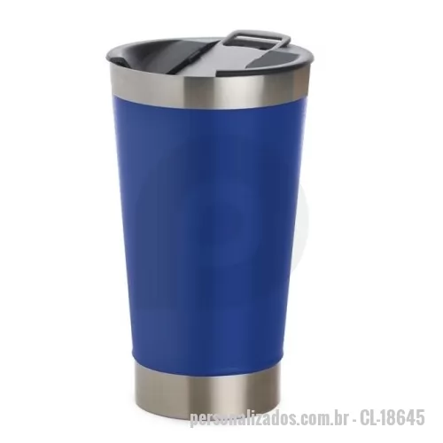 Copo térmico personalizado - Copo térmico de inox com acabamento liso e capacidade 500ml, material livre de BPA. Contém tampa com abridor.