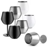 Copo/taça térmico de 350 ml brilhosa, em inox (interno 304 / externo 201), haste removível em plástico PP, discos de borracha para estabilidade.