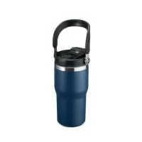Copo térmico em inox com pintura eletrostática e capacidade máxima de 600ml. Conta com estrutura de parede dupla e vedação a vácuo que permite a conservação da temperatura de líquidos por mais tempo. Possui tampa plástica rosqueável com protetor para o bocal, bico flip, canudo interno removível e alça fixa para transporte.