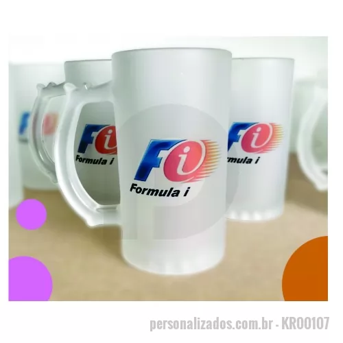 Copo vidro personalizado - Caneca  jateada  para chope com design branco fosco, capacidade de 460ml.