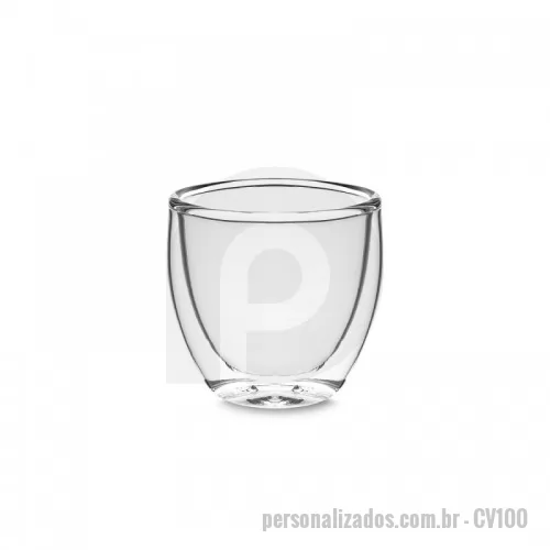 Copo vidro personalizado - Copo de vidro borossilicato com parede dupla. Ideais para café, com capacidade de até 80ml. Embalagem não presenteável.