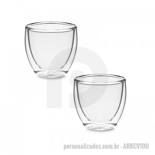 Copo vidro personalizado - Copo vidro Personalizado - ARKCV100 - Conjunto com 2 copos de vidro borossilicato com parede dupla. Ideais para café, com capacidade de até 80ml. - 161147 - Copo vidro