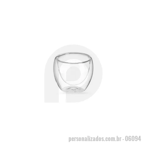 Copo vidro personalizado - Copo de vidro borossilicato parede dupla com capacidade para 80ml.  Altura: 6,1 cm Largura: 6,9 cm Medidas aproximadas para gravação: (CxL): 2,5 cm x 3 cm
