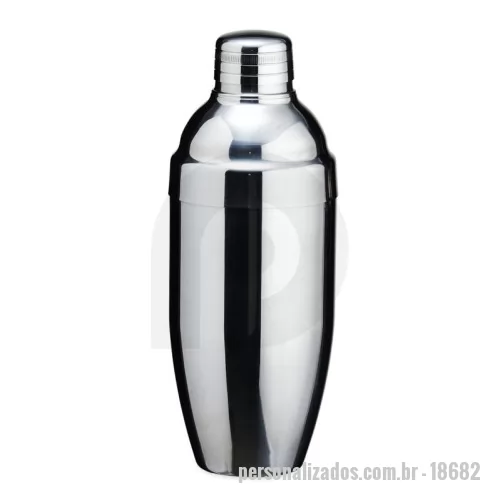 Coqueteleira personalizada - Coqueteleira de inox com capacidade para 750ml, contém tampa de pressão com peneira e tampa protetora.