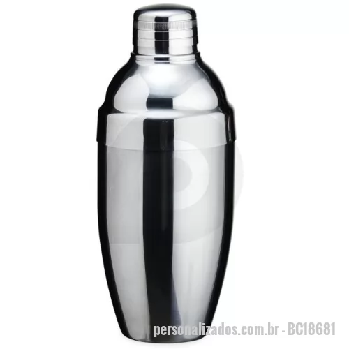 Coqueteleira personalizada - Coqueteleira de inox com capacidade para 600ml, contém tampa de pressão com peneira e tampa protetora.