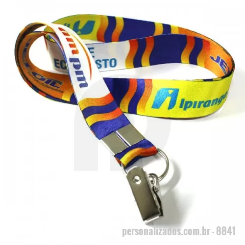 Cordão de Pescoço personalizado - Cordão Crachá personalizado. 2,5 cm de diâmetro com acabamento em mosquete ou jacaré