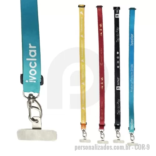 Cordão para celular personalizado - Cordão para celular grande transversal, comprimento de 160 cm, largura 2 cm, regulador e passador de plástico, placa de plástico para celular e acabamento com mosquetão de metal de 2,2 cm.