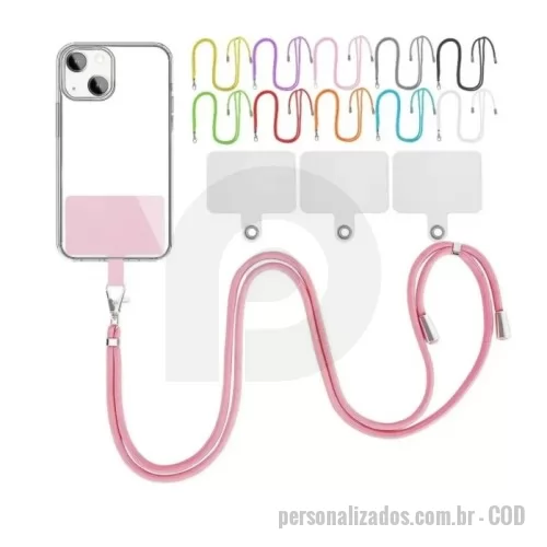 Cordão personalizado - Cordão para Smartphone, o acessório que você não sabia que precisava. Com um design moderno e prático, este cordão permite que você mantenha seu celular pendurado em volta do pescoço, deixando suas mãos livres para outras atividades.  Este cordão para celular é feito com materiais de alta qualidade, o que o torna resistente e durável, além de ser ajustável para se adequar a qualquer tamanho de pescoço.