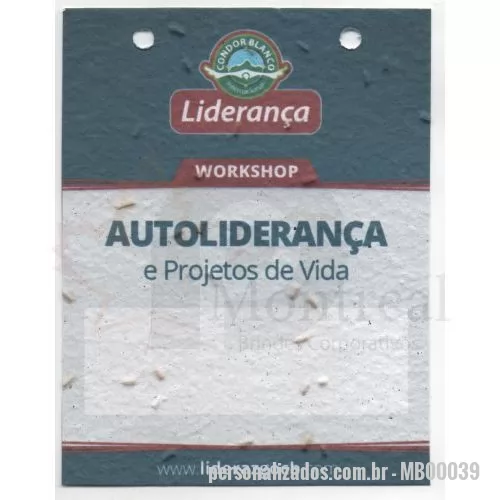 Credencial personalizado - Credencial em Papel Semente feitos de maneira artesanal e sustentável, produzidos no tamanho 9,5cm x 14cm, acompanha cordão em algodão natural, impressão com tinta orgânica a base de água para não prejudicar a germinação das sementes, personalização frente e verso sem limite de cores.  100% biodegradável e de fácil cultivo.