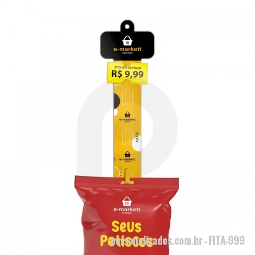 Cross personalizado - Fita para pendurar produtos leves, como salgadinhos, queijo ralado e outros. Feito em PSAI 0,50mm, com impressão UV direto no material. Possui 13 