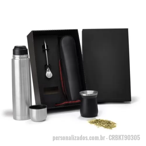 Cuia para chimarrão personalizada - Kit Para Chimarrão 3 Pçs Personalizada Dimensões do Produto Cuia: 10,3x8,2cm / Garrafa térmica: 1L Uma gravação a Laser na cuia, na bomba e na garrafa; silk na tampa da caixa. Embalagem Caixa Preta 380x336x104 mm (AxLxP)