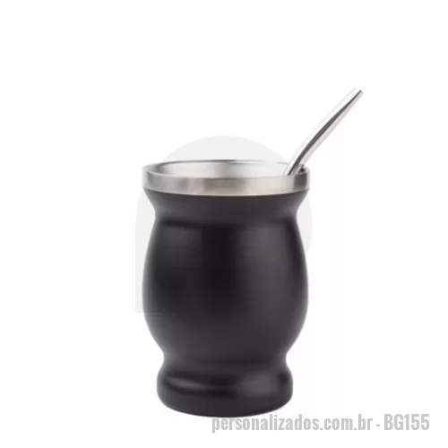 Cuia para chimarrão personalizada - Cuia térmica para chimarrão com parede dupla, capacidade de 250ml e bomba de inox.