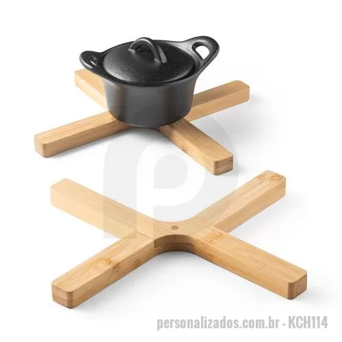 Descanso de panela personalizado - Descanso de Panela Dobrável em Bambu