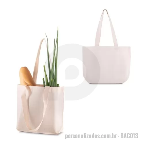 Ecobag personalizado - Sacola em Algodão Cru 120g/m²com base plana. Alça com altura de 23 cm, ideal para transporte.
