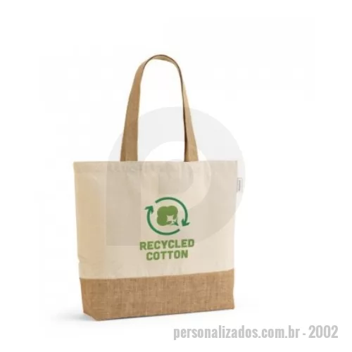 Ecobag personalizado - Sacola em 70% algodão reciclado e 30% poliéster reciclado (220 g/m²) com base em juta. Alças em webbing com 65 cm. 460 x 380 x 100 mm