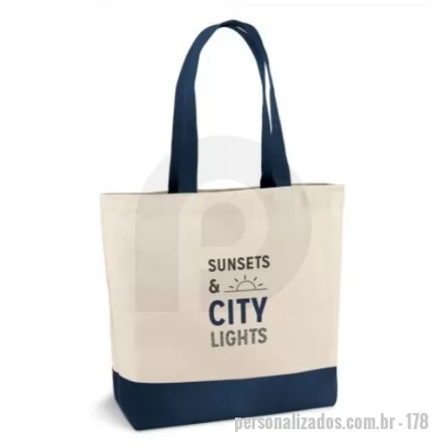 Ecobag personalizado - Sacola 100% algodão canvas (280 g/m²) com bolso interior e alças e fundo coloridos