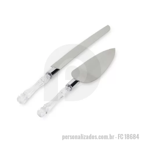 Espátula personalizada - Kit utensílios de cozinha com 2 peças, composto por espátula e faca em inox com cabos plásticos. Acompanha estojo de papel.