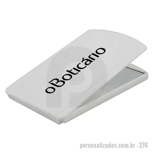 Espelho de bolso personalizado - Espelho de bolsa, portátil, formato retangular com tampa protetora articulada,  feito em Plástico Premium (PSAI) resistente a impactos e riscos.