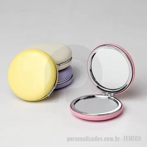 Espelho de bolso personalizado - Espelho Duplo Redondo PU