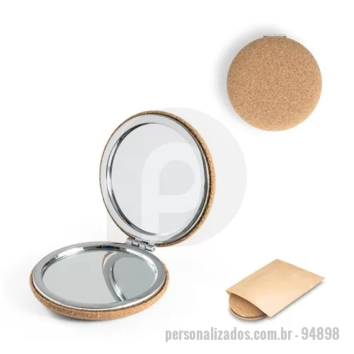 Espelho de bolso personalizado - Espelho de bolsa duplo em cortiça com fecho magnético. Fornecido em bolsa de papel natural. A cor e o resultado da impressão nos materiais naturais pode variar entre produtos. ø73 x 20 mm