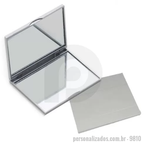 Espelho de bolso personalizado - Espelho de bolso retangular duplo sem aumento, material plástico resistente com uma faixa na superfície e verso liso, tamanho aproximado 6,7 x 8,3 cm.