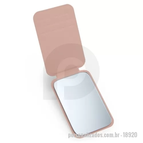 Espelho de bolso personalizado - Espelho de bolso com capa em couro sintético, que possui pequenas ranhuras para ajuste em até três posições diferentes.  Largura: 7 cm Espessura: 1 cm Medidas aproximadas para gravação(CxL): 8 cm x 5 cm