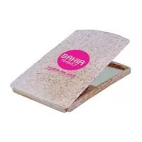 Espelho de bolsa Eco Sustentável, portátil, formato retangular com tampa protetora articulada, feito com 50% de fibra de madeira e 50% em Plástico Premium (PP), agora disponível em 6 cores especiais que utilizam pigmentos orgânicos na fabricação.
