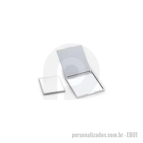Espelho personalizado - Espelho de bolso, material em plástico resistente.  Medidas para gravação (C x L): 7,2 cm x 6,3 cm Tamanho total (C x L): 7,6 cm x 6,6 cm Peso do produto: 33 g