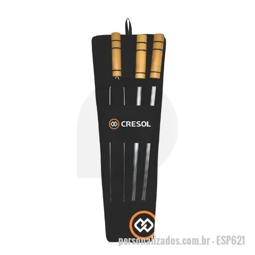 Espeto para churrasco personalizado - KIT DE 3 ESPETOS DE CHURRASCO COM 65 CM - 2 ESPETOS SIMPLES 1 ESPETO DUPLO