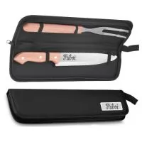 Kit faca 8" e garfo trinchante em estojo de nylon. Gravação da logo a laser na faca e na etiqueta do estojo. Um presente tradicional, útil e durável, garantindo a visibilidade da sua marca por muitos anos. Despachamos com frete pago para Sul, Sudeste e Centro Oeste.