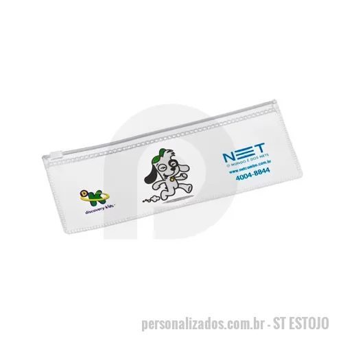 Estojo personalizado - Estojo para Brinde Personalizado, Cor TRANSPARENTE, Materia Prima PVC CRISTAL 0,15mm, Dimensões 22x08cm