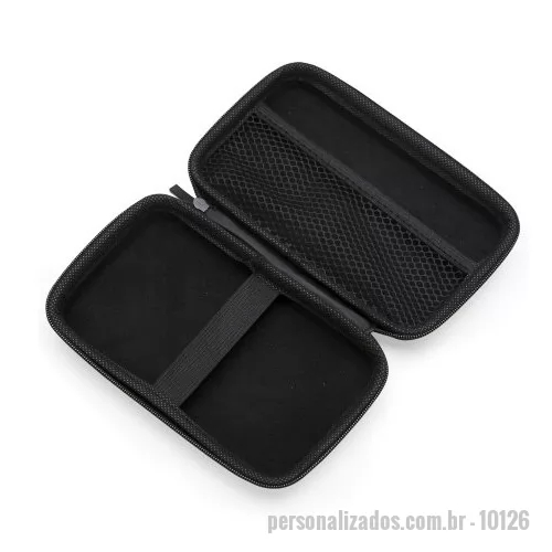 Estojo personalizado - Estojo couro sintético com zíper, possui rede interna e elástico de nylon. Case utilizada para montar kits tecnológicos.  Altura: 13 cm Largura: 8,9 cm Medidas aproximadas para gravação: (CxL): 5 cm x 8,5 cm