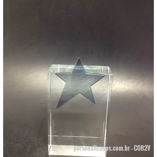 Estrela de cristal personalizada - Troféu de cristal com estrela de cristal. Gravamos qualquer imagem ou logo e frase dentro do cristal