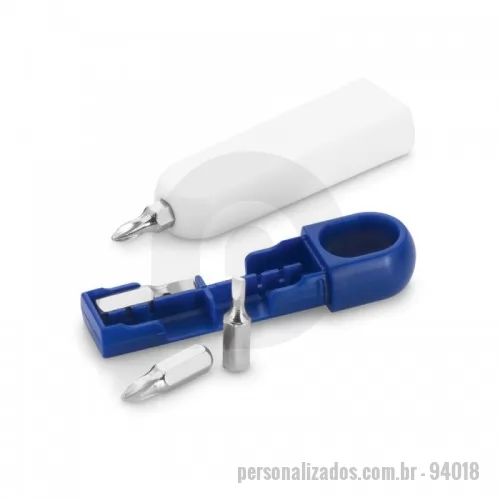 Ferramenta personalizada - Conjunto de mini chave de parafusos em PS com 4 pontas diferentes removíveis com opção de guardar as peças no corpo. 92 x 22 x 13 mm