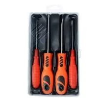 Kit ferramenta 4 peças em estojo plástico com trava de segurança Contém 2 chaves de fenda e 2 chaves Phillips.