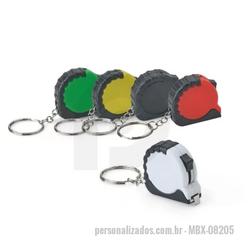 Fita métrica personalizada - Chaveiro trena feito em plástico com argola metálica e fita de aço com alcance de até 1 metro, também com marcação de medidas em pés e polegadas.  Largura :  3,8 cm  Comprimento :  8,7 cm  Espessura :  1,4 cm