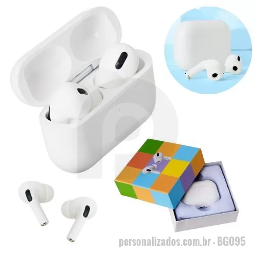 Fone de Ouvido Bluetooth personalizado - Aris Pro - Fone de ouvido Intra-auricular (Earbud) Wireless - Bluetooth 5.0. ABS - Branco, tampa Pop-Up Magnética, informa carga da bateria dos fones e da base no aparelho celular, permite alterar o nome Bluetooth, funções SIRI, atende chamadas do celular, busca de música, conecta Bluetooth automaticamente a partir da 2.a vez em uso,fones com bateria de Cobalto com 45mAh, estojo de recarga com bateria de Cobalto com 450mAh. Duração da Bateria: funcionamento Contínuo - 3 horas, em descanso 240 horas. Tempo para recarga: 40min para os Fones e 60min para o estojo. Gravação Silkscreen e Digital. Tamanho 5x4x1,5 cm. 